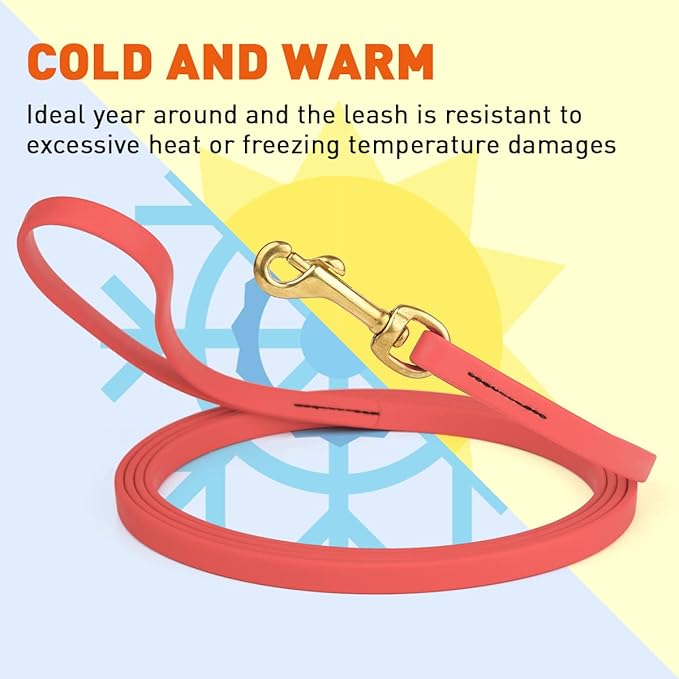 Viper K9 Biothane Working Dog Leash Waterproof Lead for Tracking Training Schutzhund Dog Sport & Search - Odor-Proof Long Line with Solid Brass Snap for Puppy Medium and Large 1/2" x 20ft Coral