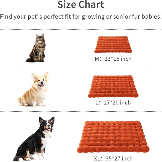 Cat Beds for Indoor Cats Faux Fur Pet Pad Mat Plush Kitten Bed with Non-Slip Bottom for Carriers/Couch Dog & Puppy Friendly 23 x 15 Inch Medium Orange