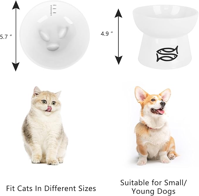 Vencer Cat/Small Dogs Slow Feeding Bowls,Raised Cat Food/Water Bowl (High-Capacity) Elevated Cat Dog Dish,Pet Bowls for Cats or Small Dogs,VCB-002