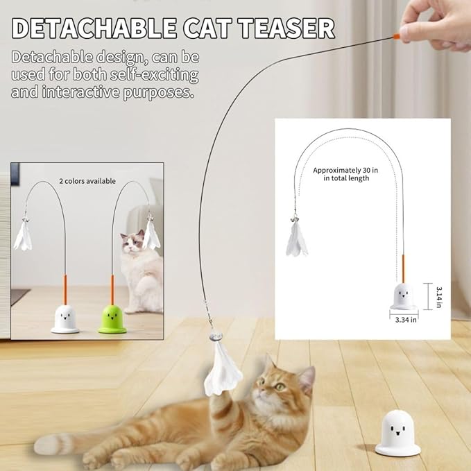 Cat Teaser Wand Toy with Super Strong Suction Cup - 2-in-1 Interactive Cat Feather Toy for Indoor Cats & Kittens, Heavy Duty Vacuum Base, Flexible Long Wire with Feather, Hands-Free & Manual Play