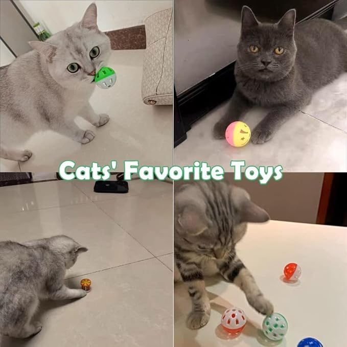 PETFAVORITES Cat Jingle Balls Toys 20Pcs 10 Styles 1.5" Plastic with Bells - Indoor Kitten Rattle Toy, Gift Box for Safe Play, Training & Interactive Fun