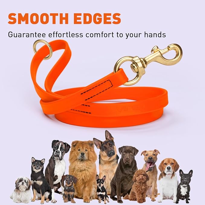 Viper Biothane K9 Working Dog Leash Waterproof Lead for Tracking Training Schutzhund Odor-Proof Long Line with Solid Brass Snap for Puppy Medium and Large Dogs 6ft, Hunter Orange