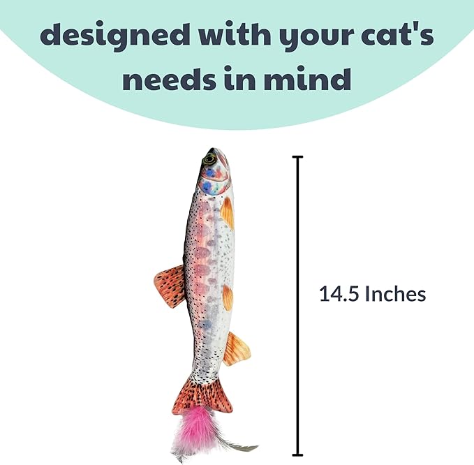 Huxley & Kent Kicker Cat Toy | Rainbow Trout | Large Strong Catnip Filled Crinkle Cat Toy | Plush and Burlap Toy Promotes Natural Hunting Instinct | Kittybelles