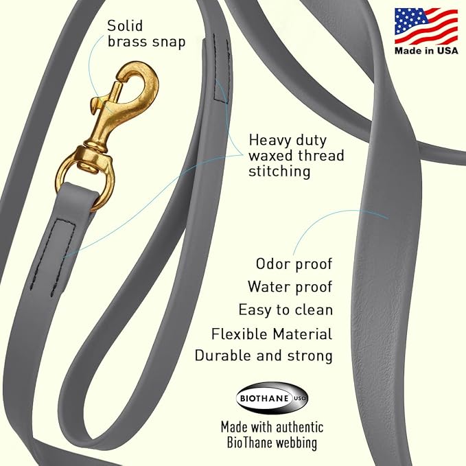 Viper K9 Biothane Working Dog Leash Waterproof Lead for Tracking Training Schutzhund Dog Sport & Search - Odor-Proof Long Line with Solid Brass Snap for Puppy Medium Large 3/4" x 20ft Battleship Gray