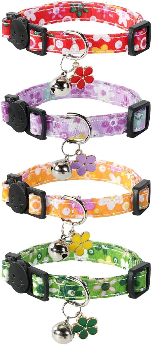 SuperBuddy Cat Collars Breakaway with Bell - 4 Pack Cat Safety Collars for Boys & Girls - Safety Buckle Kitten Collar for Pet Supplies,Stuff,Accessories