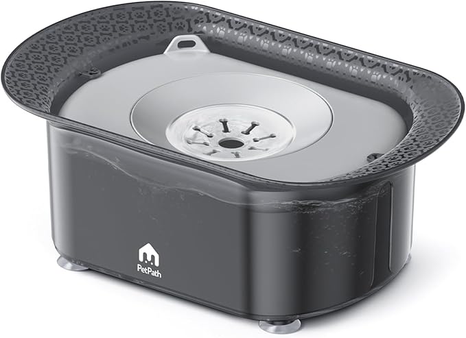 PETPATH Dog Water Bowl, 2.2L No Spill Water Bowl for Dogs,with Suction Cup Foot Pad Reduce Refill, Anti Splash No Mess Dispenser Dripless Slow Drinking Water Bowl for Sloppy Messy Drinkers (Gray)