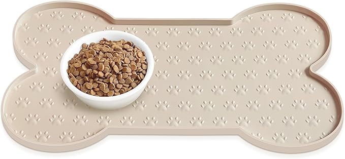 PWTAA Dog Food Mat Anti-Slip Silicone Dog Bowl Mat Thicker Pet Placemat Waterproof Cat Feeder Pad with Raised Edge Puppy Kitten Feeding Mats Suitable Small Medium-Sized Dogs Cats Eating Tray
