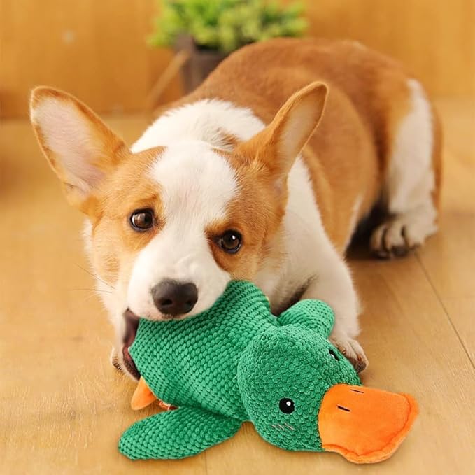 2025 Cute Yellow Calming Duck Dog Toy, Quack-Quack Duck Dog Toy, Cute Yellow Stuffed Calming Duck Dog Toys with Soft Squeaker, Interactive Dog Toys for Aggressive Chewers (Yellow)