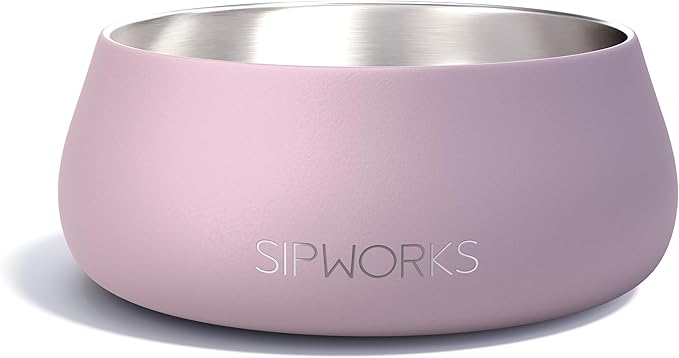 Sipworks Stainless Steel Dog Bowl – 32oz Weighted Metal Food and Water Bowls for Dogs and Cats with Non-Slip Base - Pet Bowls for All Breeds Sizes for Travel & Outdoor Play | Lavender Gray