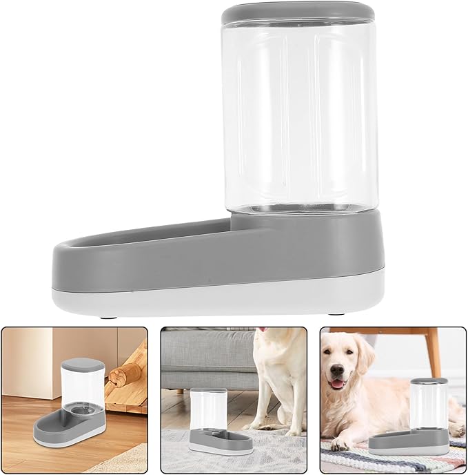 Mikikit Automatic Pet Feeder and Water Dispenser Grey, Gravity Dog Self Feeder with Waterer for Small to Medium Dogs and Cats, Outdoor Compatible Feeding Station