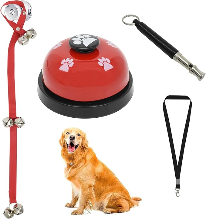 GKYZBB 3 Pack Dog Doorbells, Pet Training Bells for Go Outside Potty Training and Communication Device Large Loud Dog Bell Cat Puppy Interactive Toys Adjustable Strap Door Bell Sum Whistle (red)