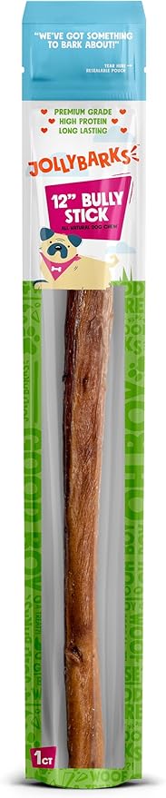 Jolly Barks Bully Sticks for Small Dogs | All Natural, Single Ingredient Bully Sticks for Puppies to Medium Dogs (12" Stnd Bully Sticks - 1pk)