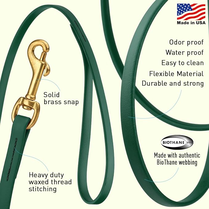 Viper K9 Biothane Working Dog Leash Waterproof Lead for Tracking Training Schutzhund Dog Sport & Search - Odor-Proof Long Line with Solid Brass Snap for Puppy Medium and Large 1/2" x 10ft Hunter Green