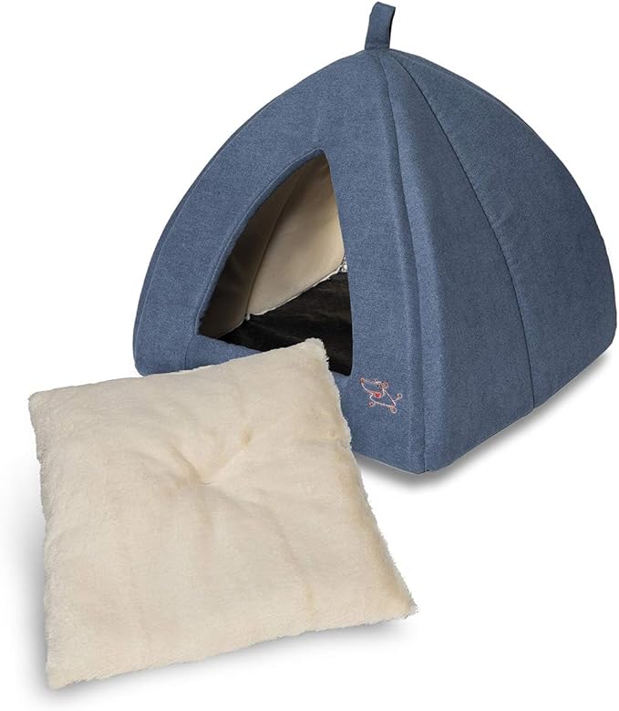 Best Pet Supplies Dog House Bed Crate Mat Tent Indoor Round Soft Plush for Small, Medium, and Large Breeds - Navy, 19 x 19 x H:19"