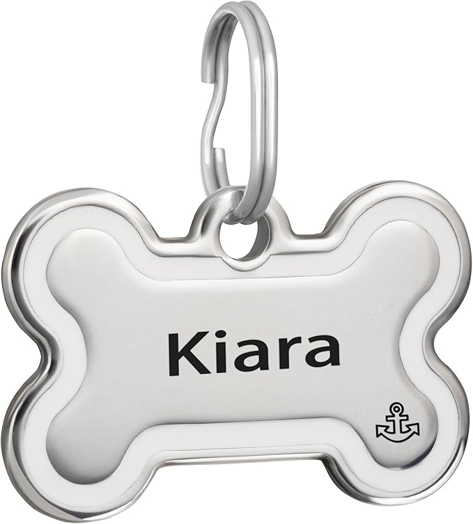 CoolDogs Stainless Steel Enamel Pet ID Tags for Dogs and Cats, Personalized Dog Tags,Cat Tags,Custom Engraved Dog Name Tag,Cat Name Tag with up to 5 Lines of Text on Both Sides (White, Large)