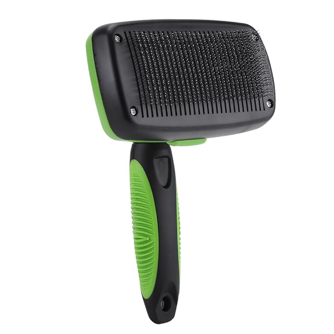 Self Cleaning Pet Slicker Brush Comb, Professional Grooming Tool for Dogs and Cats, Stainless Steel with Retractable Button, Ergonomic Handle for Long Short Thick Wiry or