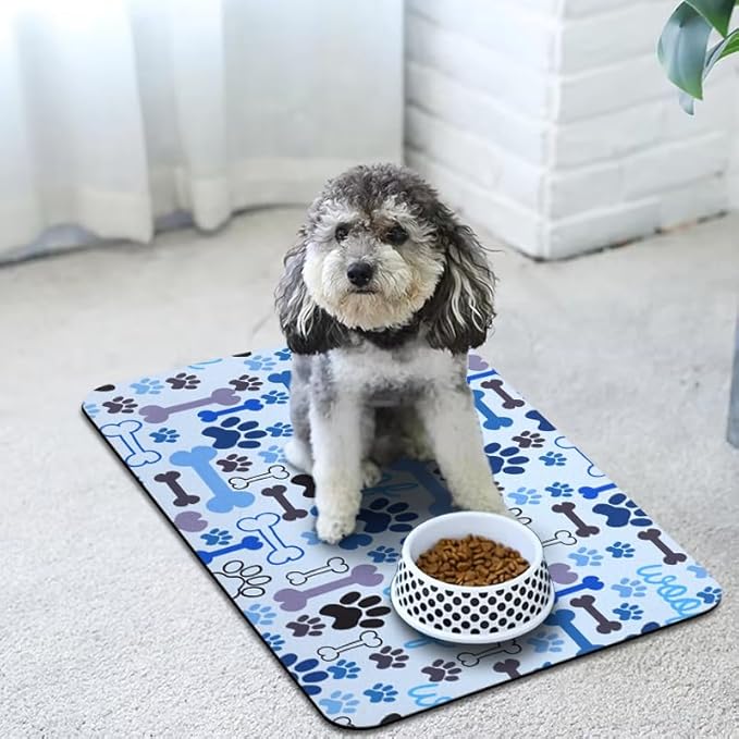 Dog Food Mats for Floors Waterproof, Pet Water Bowl Mats Pet Feeding Absorbent Placemats Blue 24 * 32 inch