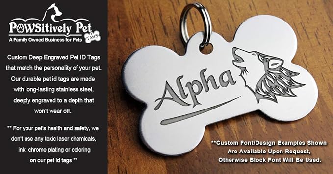 Pawsitively Pet Tags Stainless Steel Custom DEEP Engraved Pet ID Tags Personalized Front/Back Dog Tags for Dogs and Cats - XS Bone 3/4" x1-1/4 (2-Side Engraving)