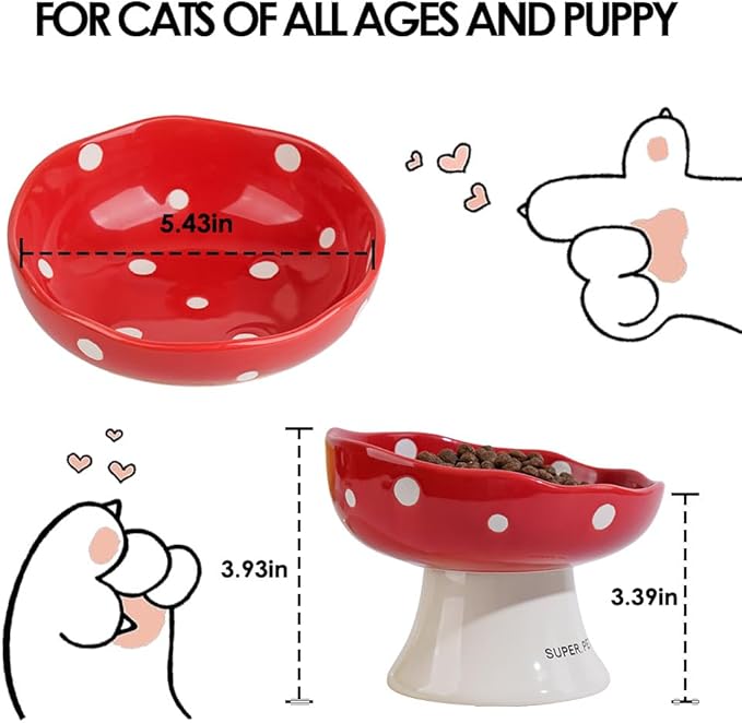 Ceramic Elevated Cat Bowls, Tilted Raised Pet Dish Anti Vomit Kitten Bowl for Indoor Cats, Whisker Friendly Pet Food and Water Bowl for Kitten, Cat, Puppies, Dishwasher Safe (Red+Orange)