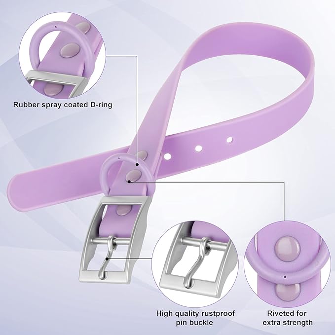 Wisedog Waterproof Dog Collar, Adjustable Soft Rubber Coated Webbing, Odor-Proof and Easy to Clean for Small Medium Large Dogs, with Airtags Case(XL|18"-23.6" × 1 in, Lilac)