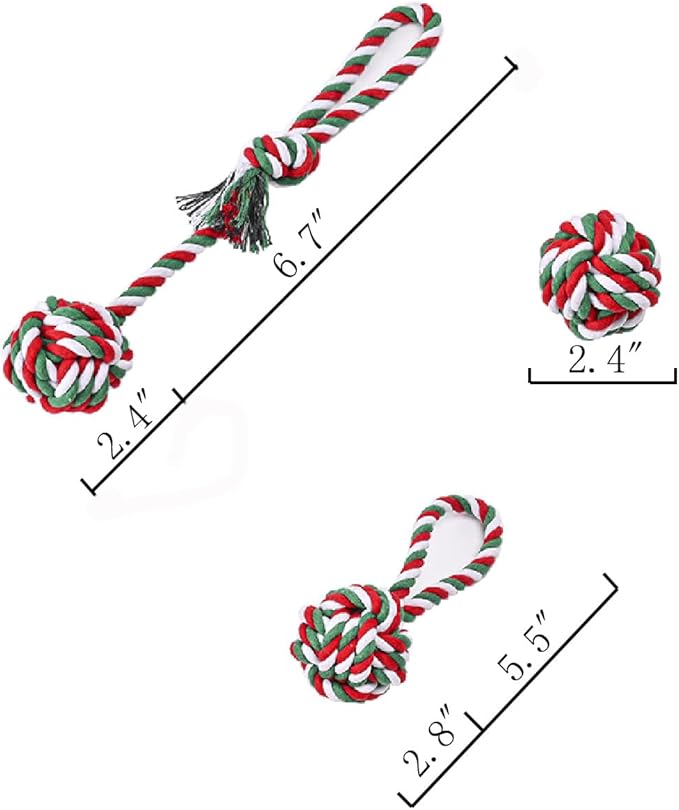 Nlmskzzy Dog Chew Toys,Dog Toys for Small Dogs and Medium Dogs for Boredom and Stimulating Teeth Cleaning Gum Massage Tug Christmas Dog Ball Rope Toy Set of 2