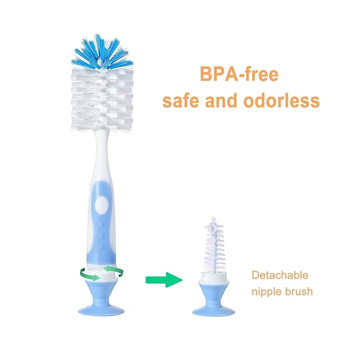 Chemimoso Multifunctional Cleaning Brush, Baby Bottle Brush, Bottle Brush Cleaner, Rotate The Suction Cup to Obtain The Small Bristle Brushes, Set Z, Pink, Nylon and Nylon Brush
