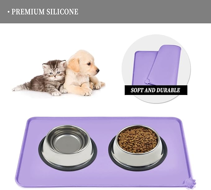 Reopet Waterproof Pet Feeding Mat with High Raised Edges, Heavier and Thicker Placemats for Cat Dog Water Bowl with BPA Free, Dogs Cats Food Mats for Messy Drinkers to Prevent Spill and Protect Floors