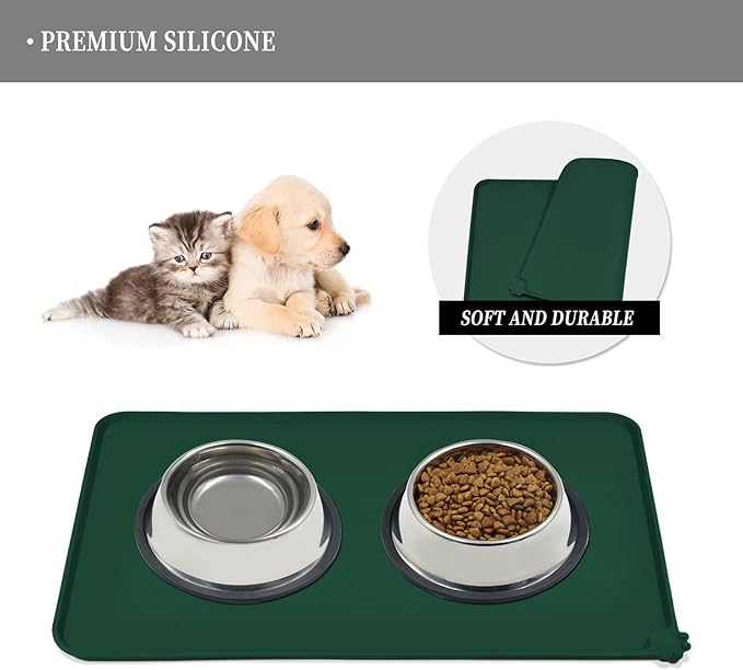 Reopet Waterproof Pet Feeding Mat with High Raised Edges, Heavier and Thicker Placemats for Cat Dog Water Bowl with BPA Free, Dogs Cats Food Mats for Messy Drinkers to Prevent Spill and Protect Floors