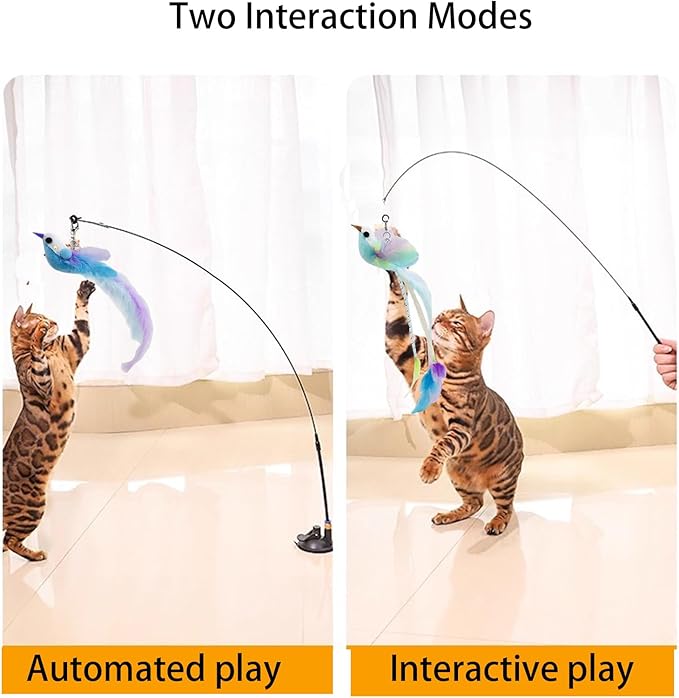 ZUKOMORE Cat Toy Wand Auto Interactive Toys 4 pcck Hands-Free Natural Bird Feather Cat Toys for Indoor Cat 6 in 1 Hands-Free Natural Bird Feather Toys