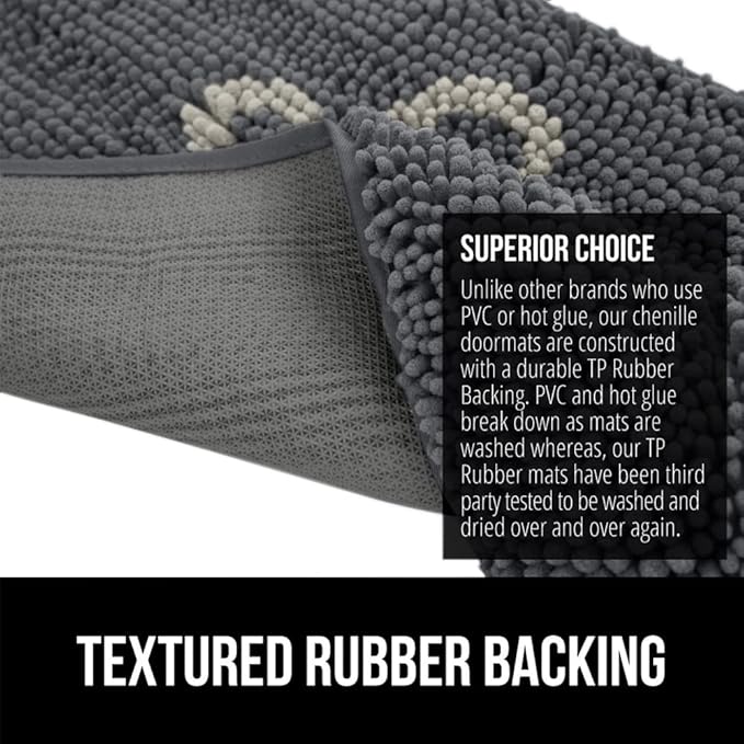 GORILLA GRIP SOAKSTOPPER Dog Door Mat, Machine Washable Rug Absorbent Doormat Captures Moisture Mud Dirt, Quick Dry Soft Chenille Entryway Rugs Indoor Entrance Mats for Dog Paws, 24x17 Charcoal