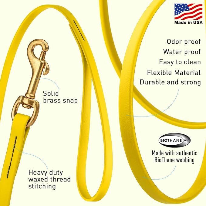 Viper K9 Biothane Working Dog Leash Waterproof Lead for Tracking Training Schutzhund Dog Sport & Search - Odor-Proof Long Line with Solid Brass Snap for Puppy Medium and Large 1/2" x 20ft Lemon Yellow