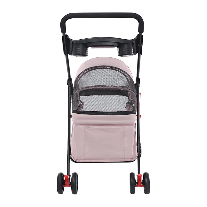 Foldable Pet Stroller with Mesh Windows, 40lbs Capacity Pet Carrier Cart with Locking Wheels, Breathable Cat & Dog Stroller for Small Animals, Foldable Pet Travel Cart for Outdoor (Pale Pinkish Grey)