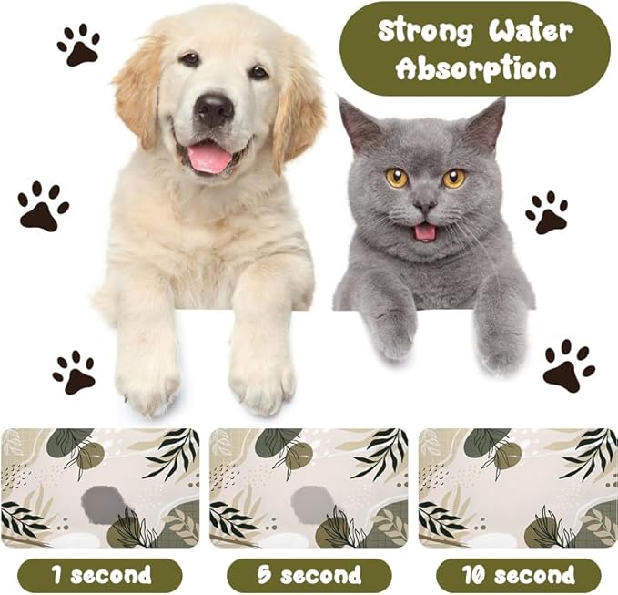 Bohemia Tropical Leaves Pet Feeding Mats - Waterproof, Absorbent Dog Cat Food and Water Bowl Mats - 12 * 20 inch