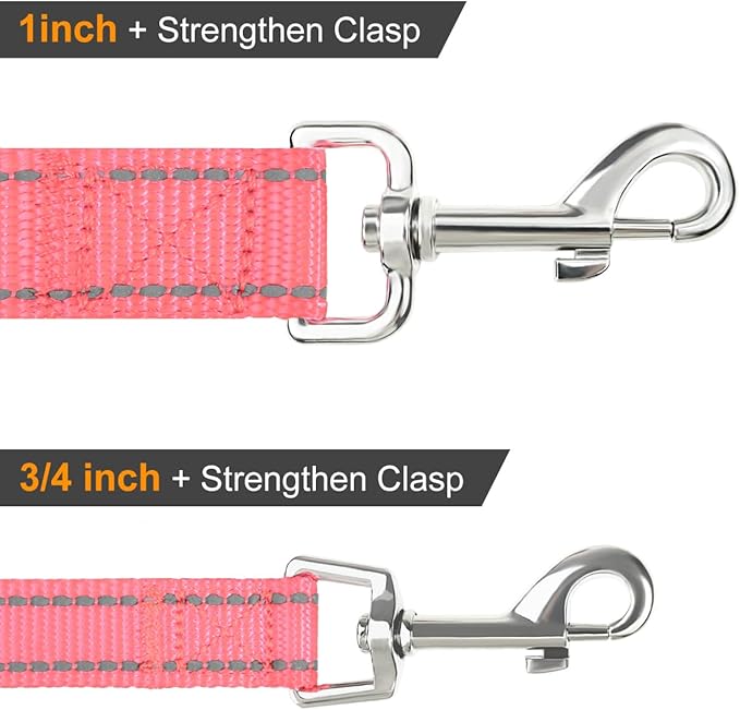 Joytale Double-Sided Reflective Dog Leash, 6 FT/5 FT/4 FT, Padded Handle Nylon Heavy Duty Leashes for Medium & Large Dogs Walking, Neon Pink, 6FT