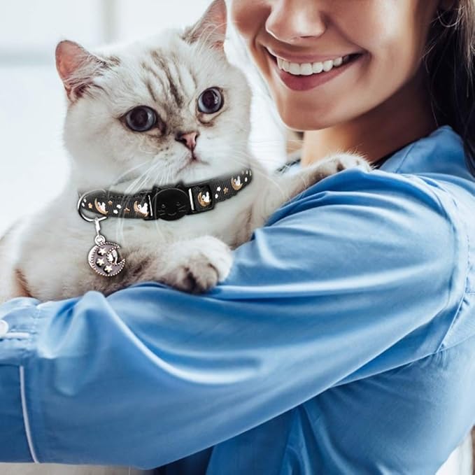 2Pcs Breakaway Cats Collars Cat Collars for Boy & Girl Cats Adjustable Kitten Collars with Bell,Purple+Black,8"-13.1"