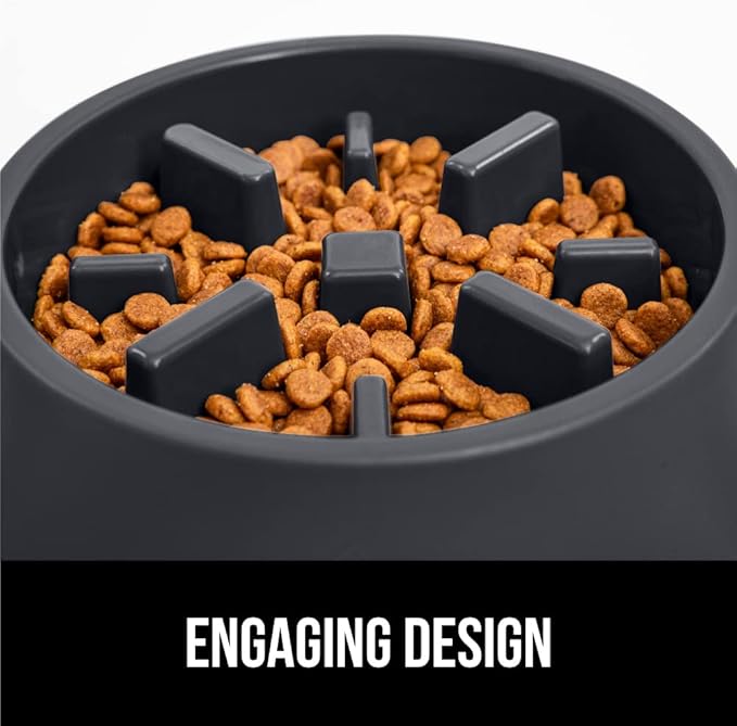 GORILLA GRIP Patented BPA Free Slow Feeder Dog Bowls, Interactive Puzzle Toy for Dogs and Cats Food Training Enrichment, Keeps Pets Busy and Prevents Puppy Overeating, All Breeds, 2 Cup, Black