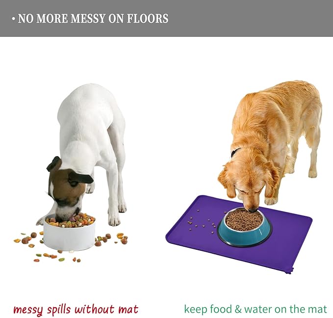 Reopet Waterproof Pet Feeding Mat with High Raised Edges, Heavier and Thicker Placemats for Cat Dog Water Bowl with BPA Free, Dogs Cats Food Mats for Messy Drinkers to Prevent Spill and Protect Floors