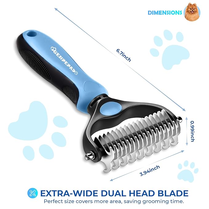 Undercoat Rake for Dogs & Cats, Dematting Comb with Extra Wide Double-Sided Stainless Steel Teeth for Detangling, Deshedding, Brushing, Thinning & Removing Shed Fur, Knots, Mats, and Tangles in Pets
