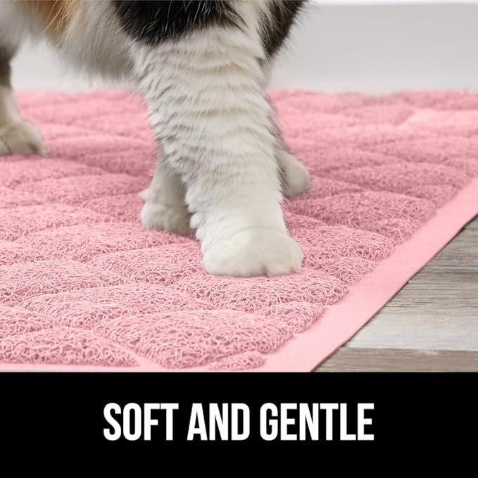 GORILLA GRIP Cat Litter Box Mat, Water Resistant, US Designed Kitty Litter Trapping Mats, Easy to Clean, Scatter Control, Less Mess and Clean Floors, Kitten Supplies for Indoor Cats, 24x17 Light Pink