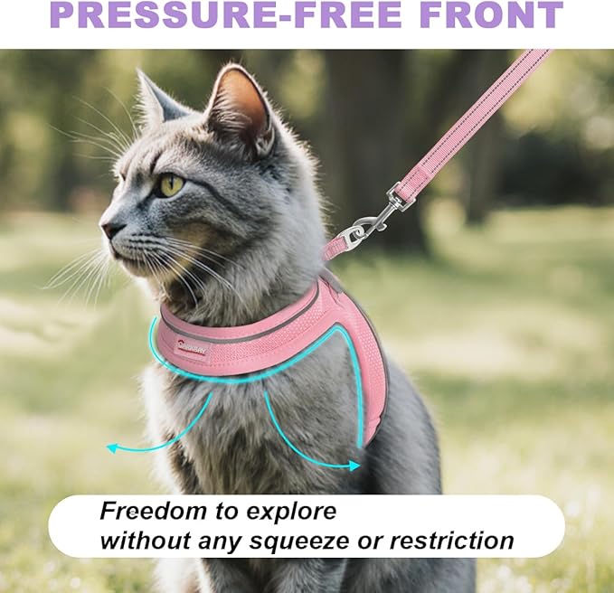Cat Harness and Leash Set,Escape Proof Kitten Harness,Step in Adjustable Soft Lightweight,Easy Control,Reflective Strips Comfortable for Walking Travel(Baby Pink,XXXS)