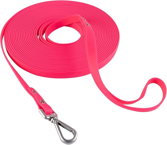 Dog Training Long Leash Waterproof Long Line Heavy Duty Outdoor Recall Lead 10ft 15ft 20ft 30ft 50ft for Small Medium Large Dog (Rose Pink, 30FT)