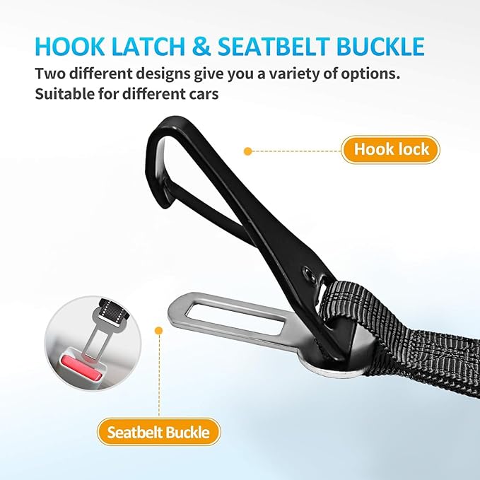 Dog Seat Belt for Car, Dog Car Harness Dog Seatbelt in Car, Safety Leash with Woven Elastic Nylon Buffer Adjustable Rotating Buckle and Dog Poop Bags (19.6-31.5in, Black)