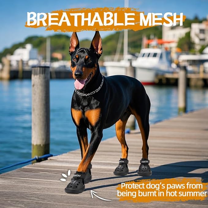 JZXOIVA Dog Shoes for Hot Pavement, Dog Booties for Small Dogs, Breathable Dog Boots & Paw Protectors, Adjustable Non-Slip Rain Booties, Waterproof Pets Sandals for Beach Black Size 3