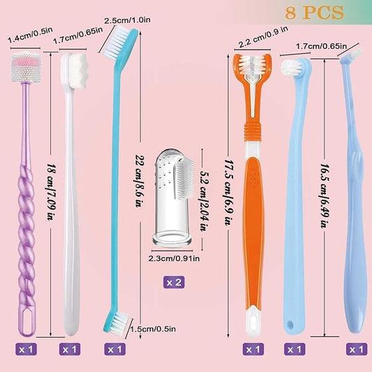 Dog Toothbrush Set,Finger Rubber Toothbrushes/Double Head Pet Tooth Brush/Triple Head Dog Toothbrushes/360º Cat Toothbrush/Multi-Angle Dental Cleaning Brushes Kit for Puppy Kitten Oral Hygiene,8 Pack