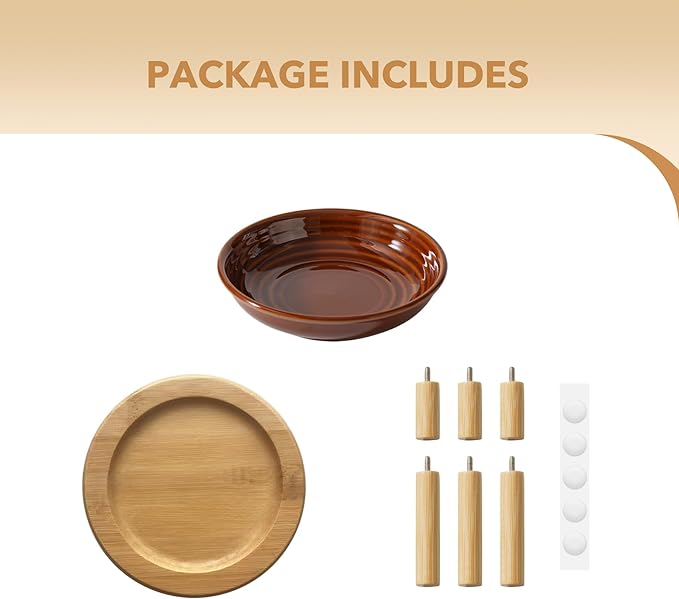 Elevated Ceramic Cat Dish, Wide Whisker Friendly Anti-Slip Food & Water Bowl with 2 Heights Adjustable Stand - Pet Bowl Set for Cats (1 Dish + 1 Stand, Caramel Brown)
