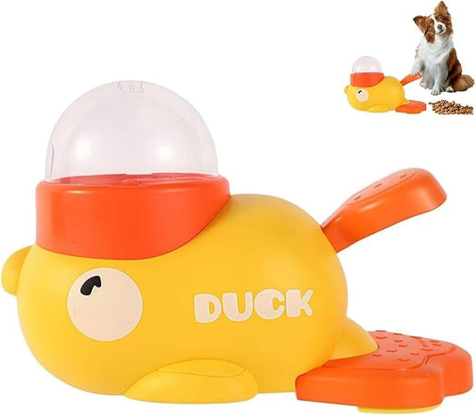 Fuzzibud Duckie Cat Feeder, Fuzzibud Duck Cat Treat Dispenser, Dog Cat Treat Dispenser with Button Duck, Easy to Fill & Rinse Clean (1pcs)