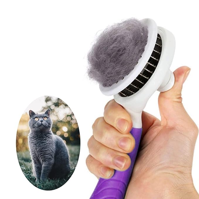 Cat Grooming Brush, Pets Skin Friendly Self Cleaning Slicker Massage Brushes for Shedding Dogs Cats Hair Gentle Remove Loose Undercoat with Long or Short Hairs for All Fur Type- UPGRADED