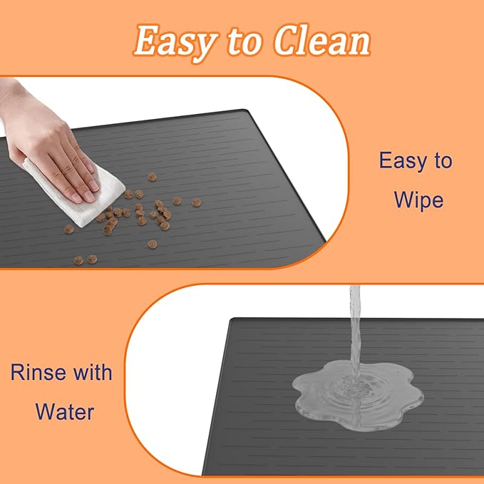 40"x30" XXL Silicone Dog Feeding Mat, 1.5MM Extra Thick Dog Bowl Mat for Food and Water, Large Non-Slip Placemat with High Edges for Dogs Bowls, Easy to Clean, Dark Gray