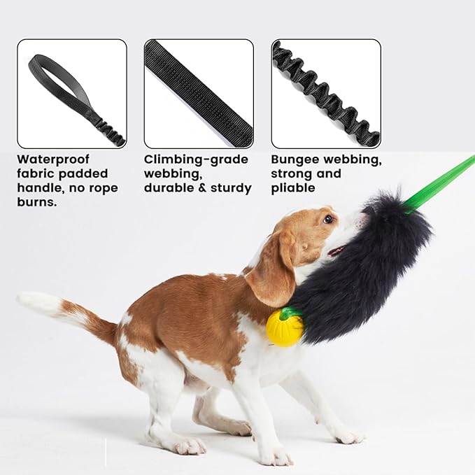 HOWGO Dog Rope Toy,Dog Bungee Chaser Toy 100% Sheepskin,Sheep Smell Tug Toy for All Breeds (Green, Long Without Ball)