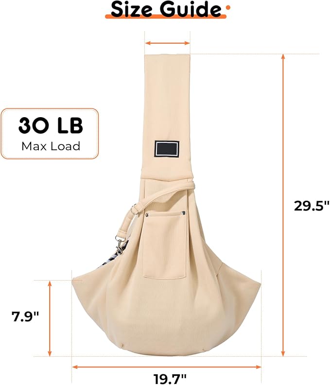 Sling Carrier for Small Pets, Hands Free Cat Sling, Reducing Back Neck Pain Anti-Anxiety Dog Front, Adjustable Soft Dog Carrying (Ivory)